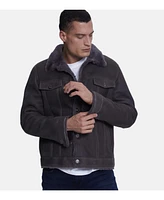 Men's Suede Casual Jacket, Washed Anthracite With Wool