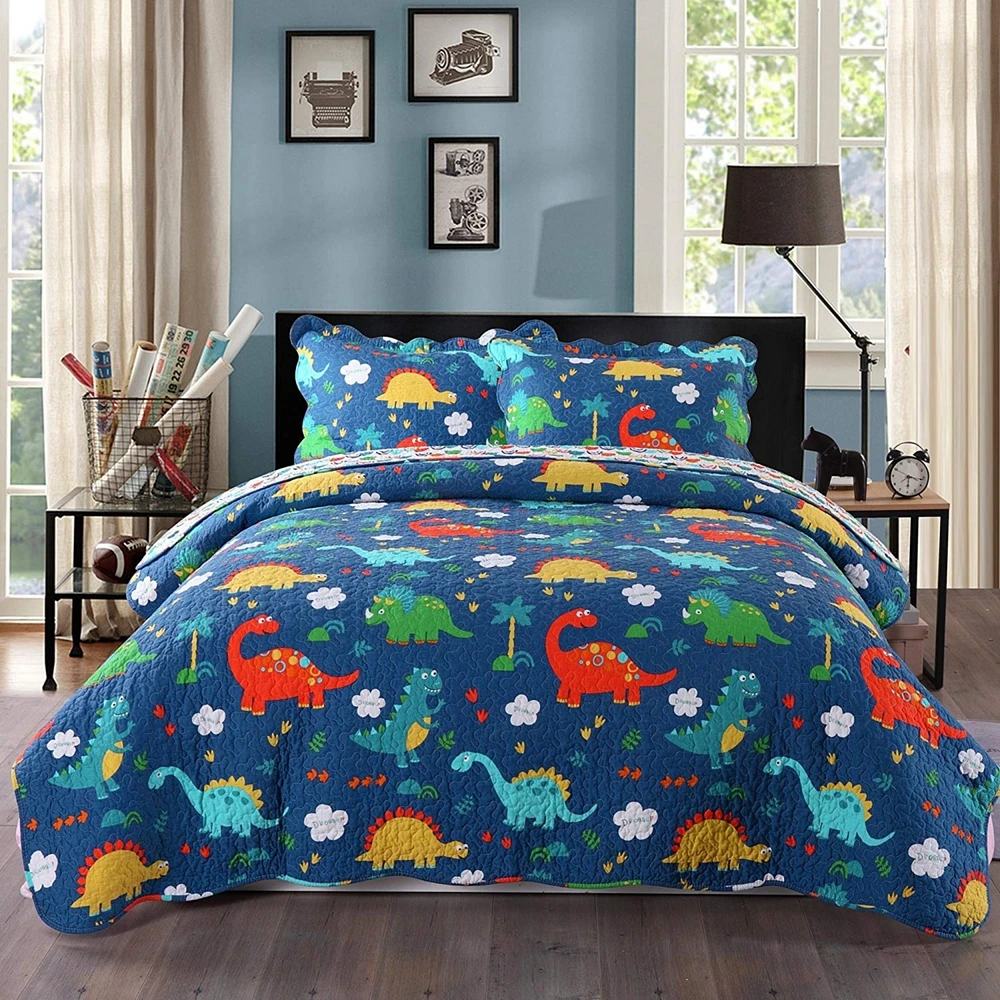 MarCielo 100% Cotton Kids Quilt Dinosaur Bedspread Set for Teens Girls Bedding