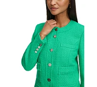 Karl Lagerfeld Women's Button Front Tweed Blazer