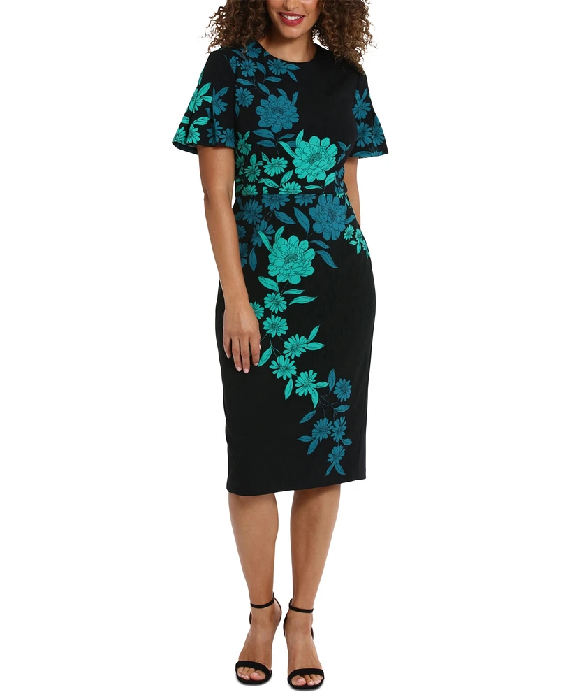 London Times Women's Floral Flutter-Sleeve Midi Dress