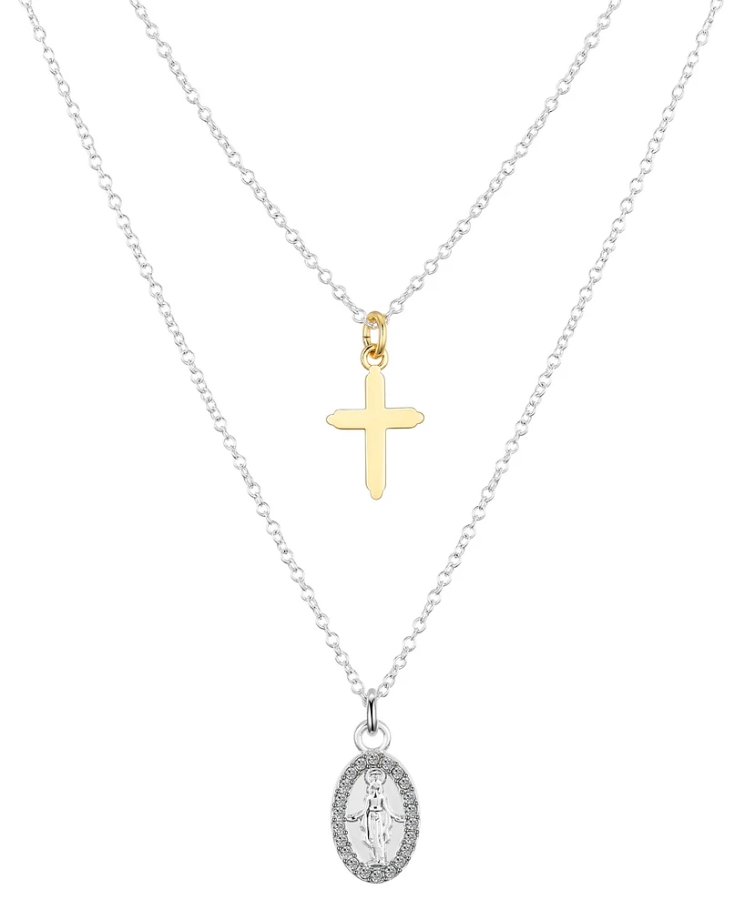 Unwritten Crystal Virgin Mary and 14K Gold Plated Cross Necklace Set