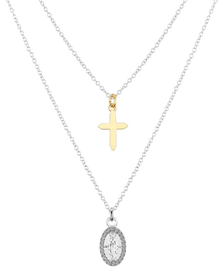 Unwritten Crystal Virgin Mary and 14K Gold Plated Cross Necklace Set