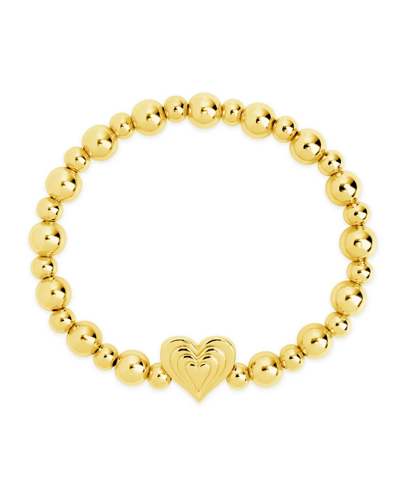 Sterling Forever Silver-Tone or Gold-Tone Beating Heart Beaded Bracelet