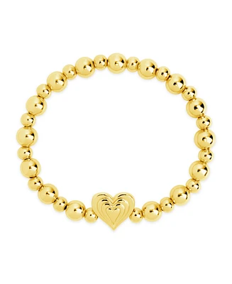 Sterling Forever Silver-Tone or Gold-Tone Beating Heart Beaded Bracelet