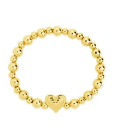 Sterling Forever Silver-Tone or Gold-Tone Beating Heart Beaded Bracelet