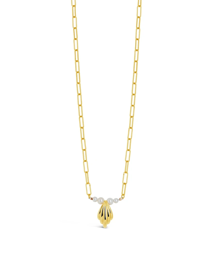 Sterling Forever Silver-Tone or Gold-Tone Cultured Shell Pearls With Pendant Cherie Necklace