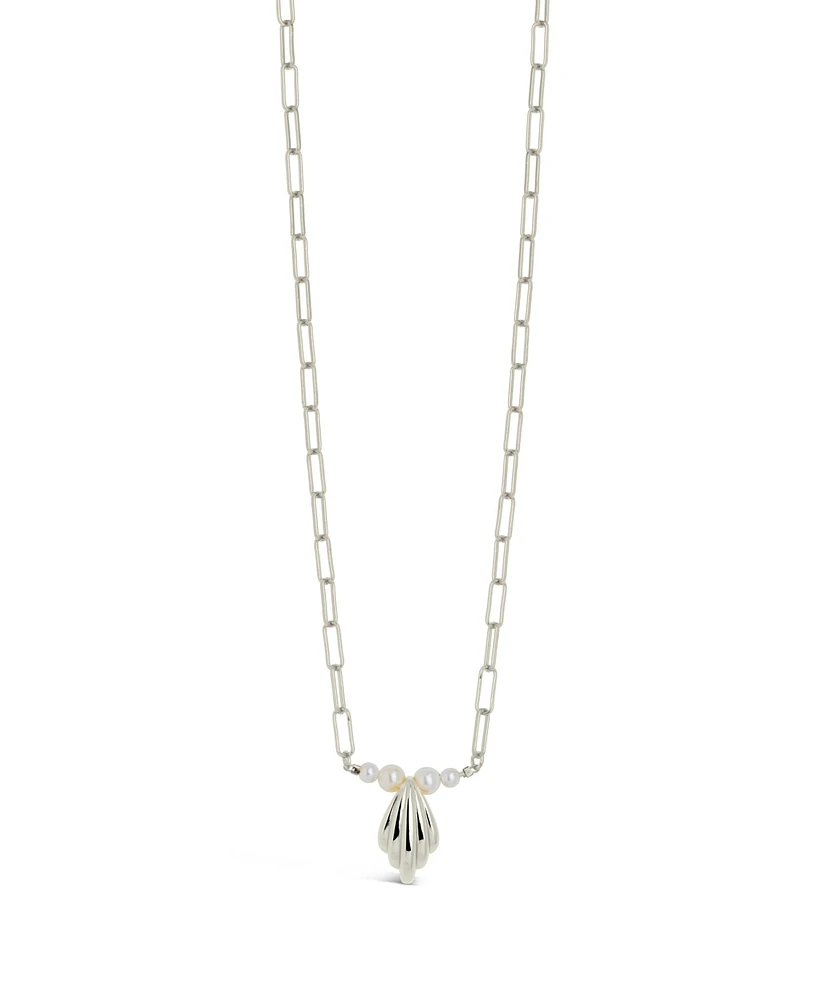 Sterling Forever Silver-Tone or Gold-Tone Cultured Shell Pearls With Shell Pendant Cherie Necklace