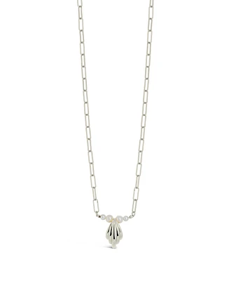 Sterling Forever Silver-Tone or Gold-Tone Cultured Shell Pearls With Shell Pendant Cherie Necklace