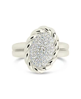 Sterling Forever Silver-Tone or Gold-Tone Cubic Zirconia Detailed Statement Galette Ring