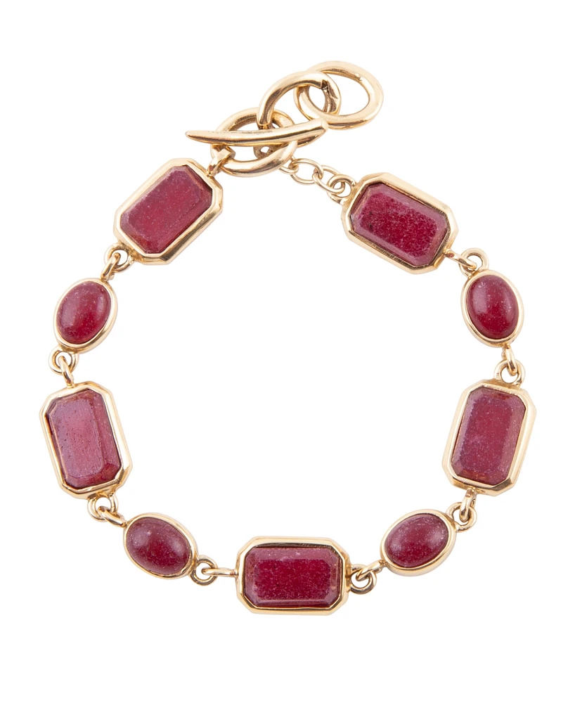 Barse Delicately Genuine Red Onyx Rectangle and Circle Link Bracelet