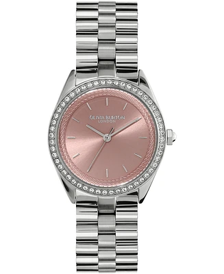 Olivia Burton Women's Bejeweled Silver-Tone Stainless Steel Watch 34mm