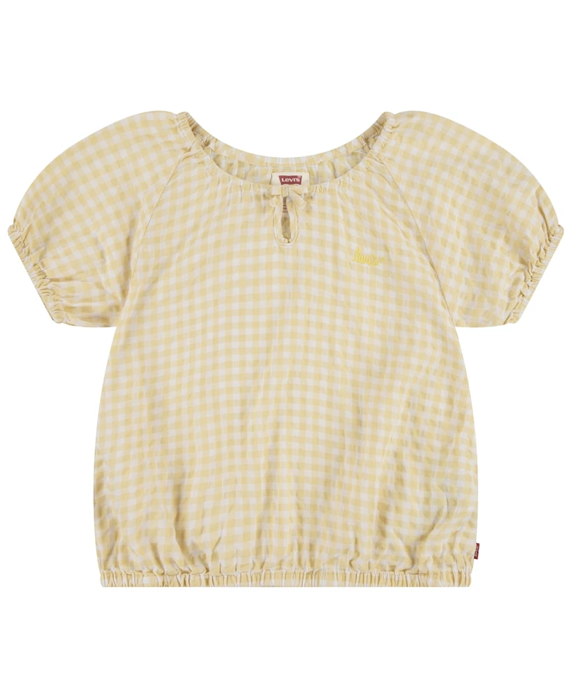 Levi's Little Girls Gingham Peasant Checkered Print Blouse