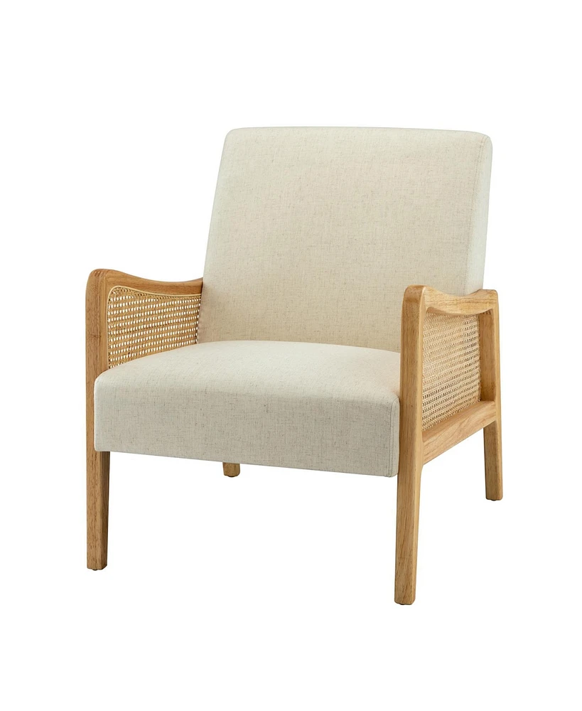 Zeff Contemporary Wooden Armchair with Rattan Arms