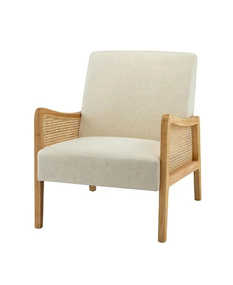 Zeff Contemporary Wooden Armchair with Rattan Arms