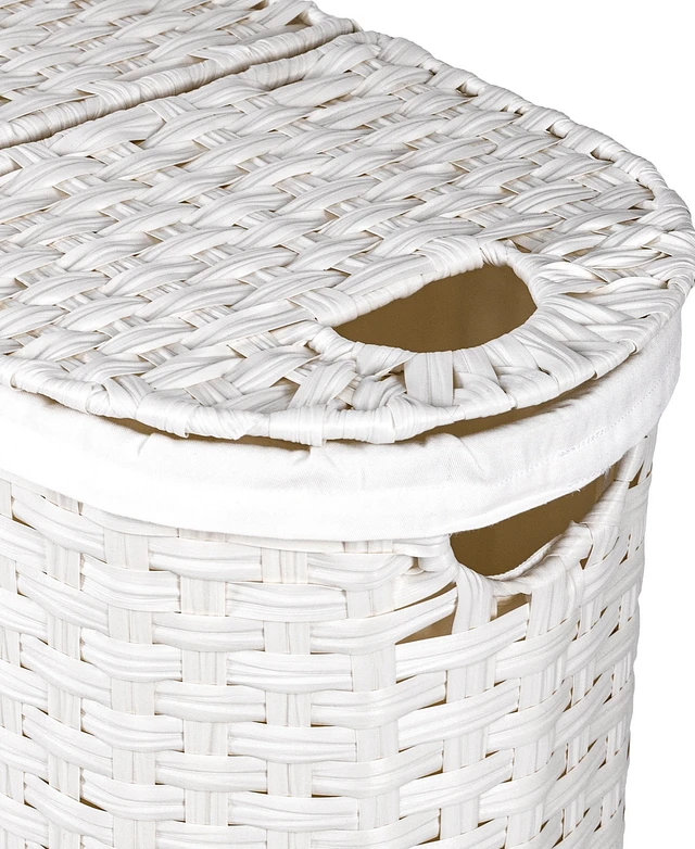 thumbnail image 2 of Seville Classics Water Hyacinth Oval Double Hamper – Handwoven, Lidded, Natural Gold, 23.19 Gal 2 of 3