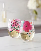 Cambridge Floral Bright Stemless Wine Glasses, Set of 2