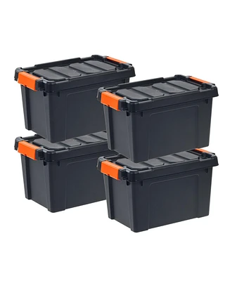 Iris Usa 22 Quart Heavy Duty Plastic Storage Box, Black, 4 Pack