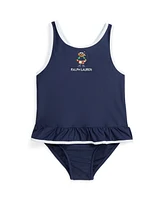 Polo Ralph Lauren Baby Girls Bear Ruffled One Piece Round Neck Swimsuit