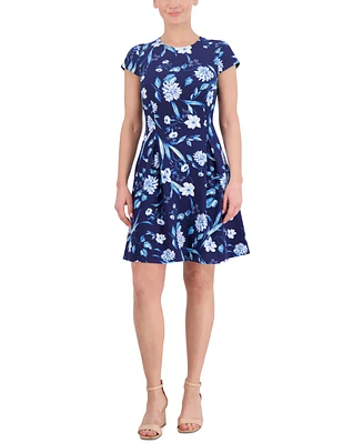 Jessica Howard Petite Floral-Print Cap-Sleeve Dress
