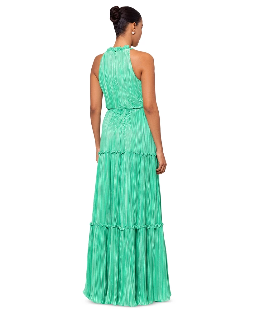 Betsy & Adam Women's Pleated Halter Gown