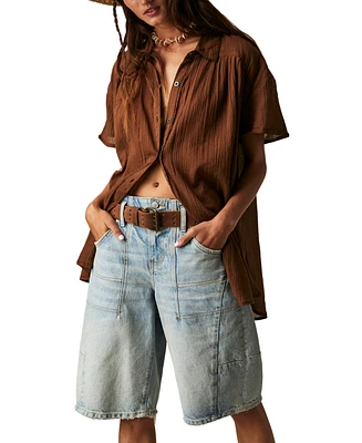 Free People Women's Float Away Cotton Pleated Shirt