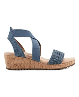 Easy Spirit Women's Lorena Casual Strappy Wedge Sandals - Blue, Gold Multi