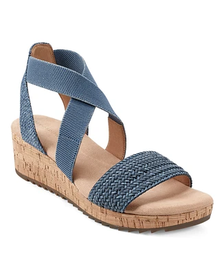 Easy Spirit Women's Lorena Casual Strappy Wedge Sandals - Blue, Gold Multi