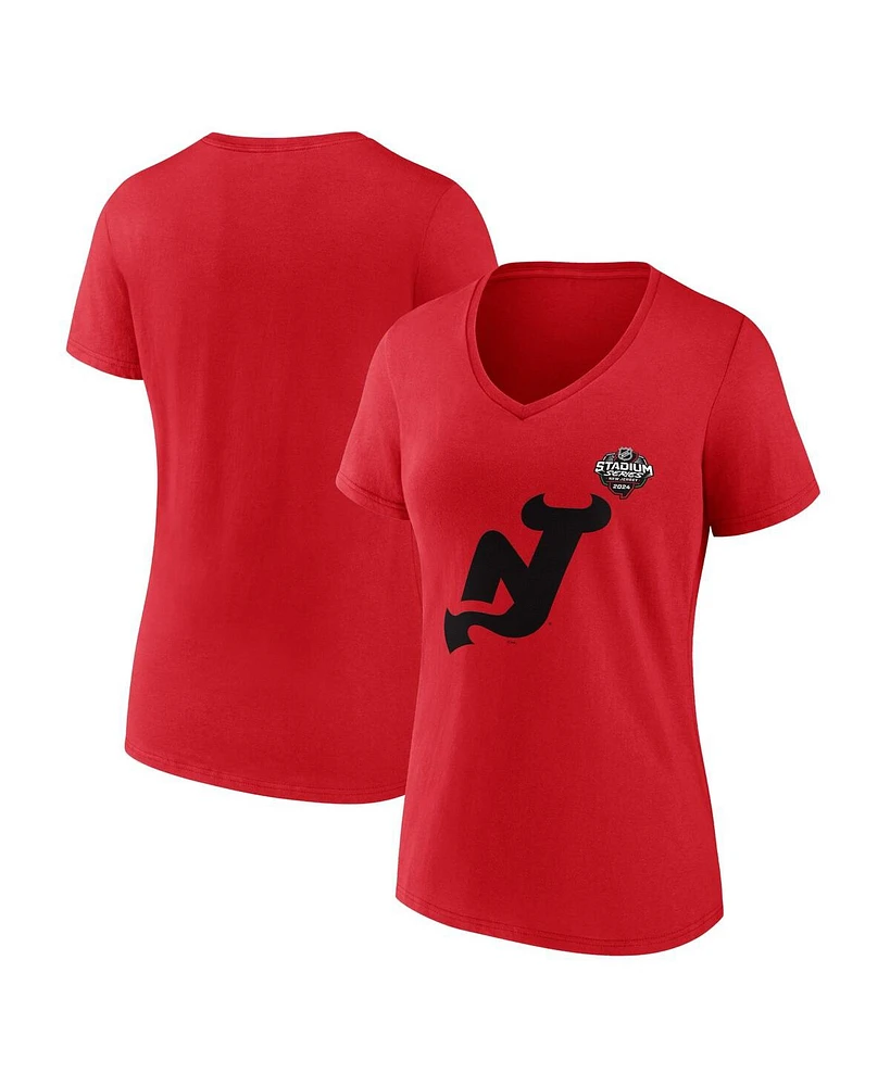 Women's Fanatics Red New Jersey Devils 2024 Nhl Stadium Series Logo V-Neck T-shirt