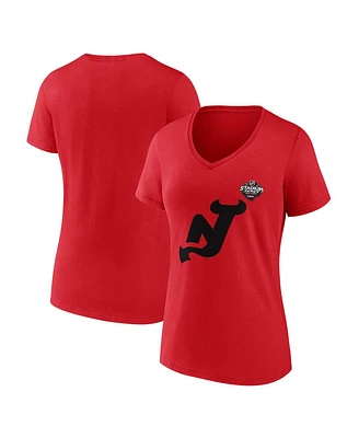 Women's Fanatics Red New Jersey Devils 2024 Nhl Stadium Series Logo V-Neck T-shirt