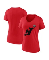 Women's Fanatics Red New Jersey Devils 2024 Nhl Stadium Series Logo V-Neck T-shirt