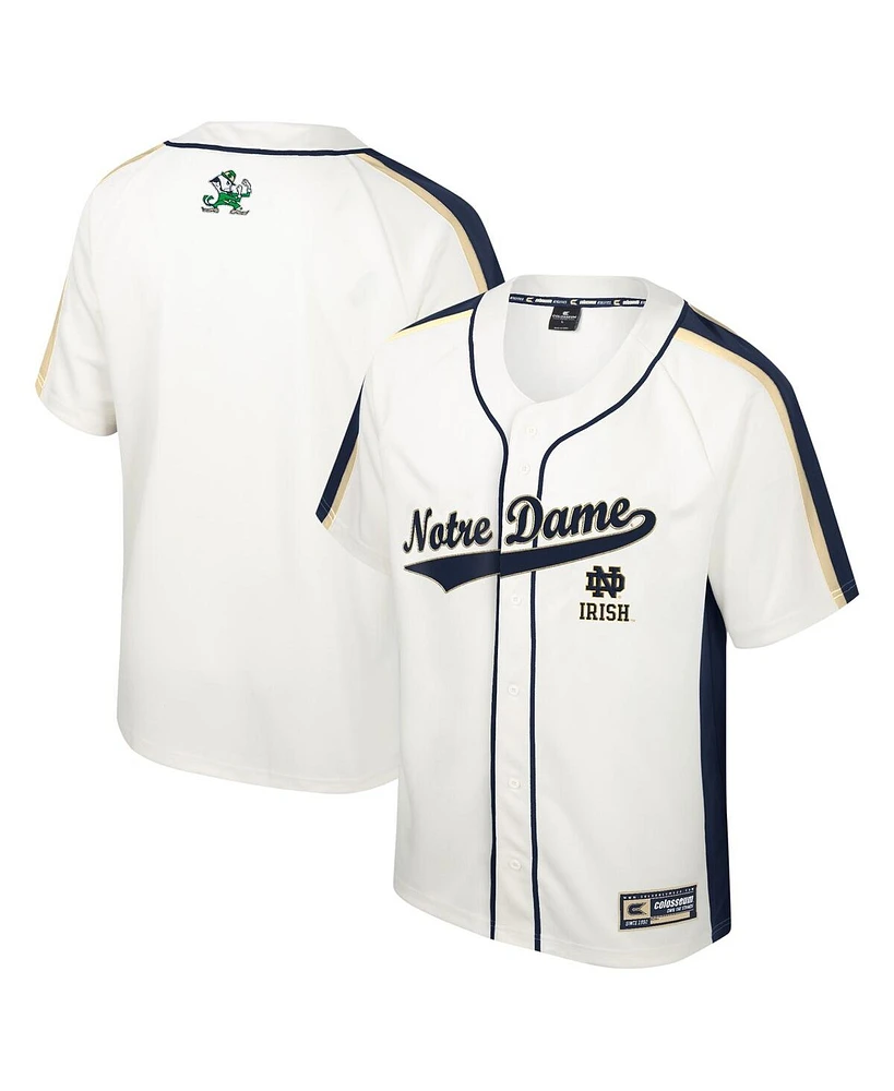 Men's Colosseum Cream Distressed Notre Dame Fighting Irish Ruth Button-Up Baseball Jersey