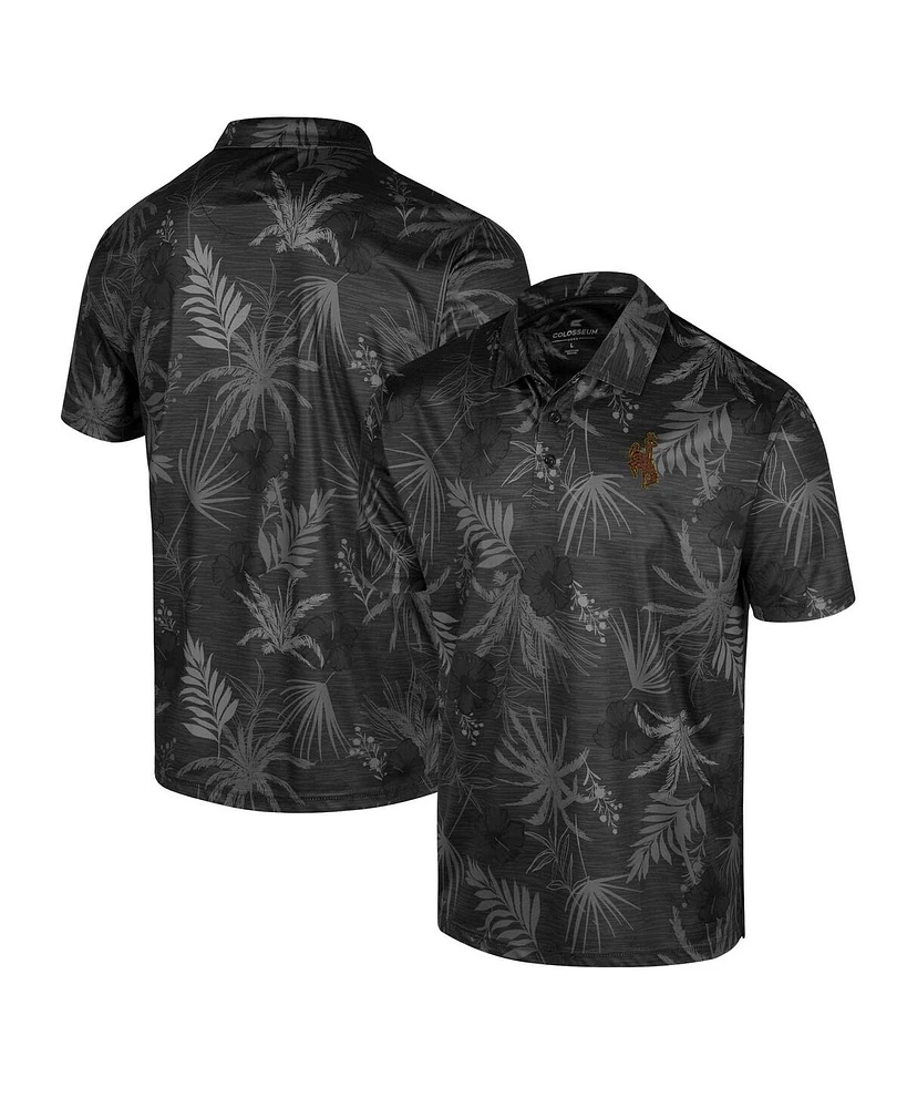 Men's Colosseum Black Wyoming Cowboys Palms Team Polo Shirt