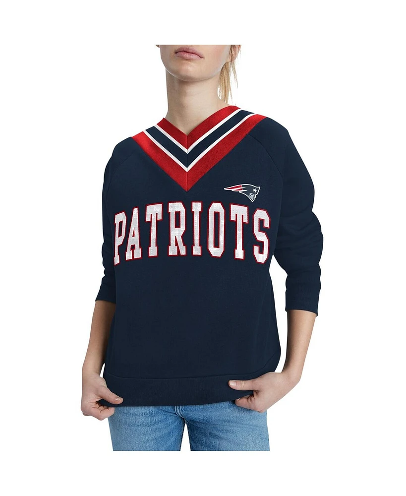 Women's Tommy Hilfiger Navy New England Patriots Heidi Raglan V-Neck Sweater