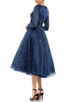 Women's Long Sleeve Embroidered Tea Length Dress