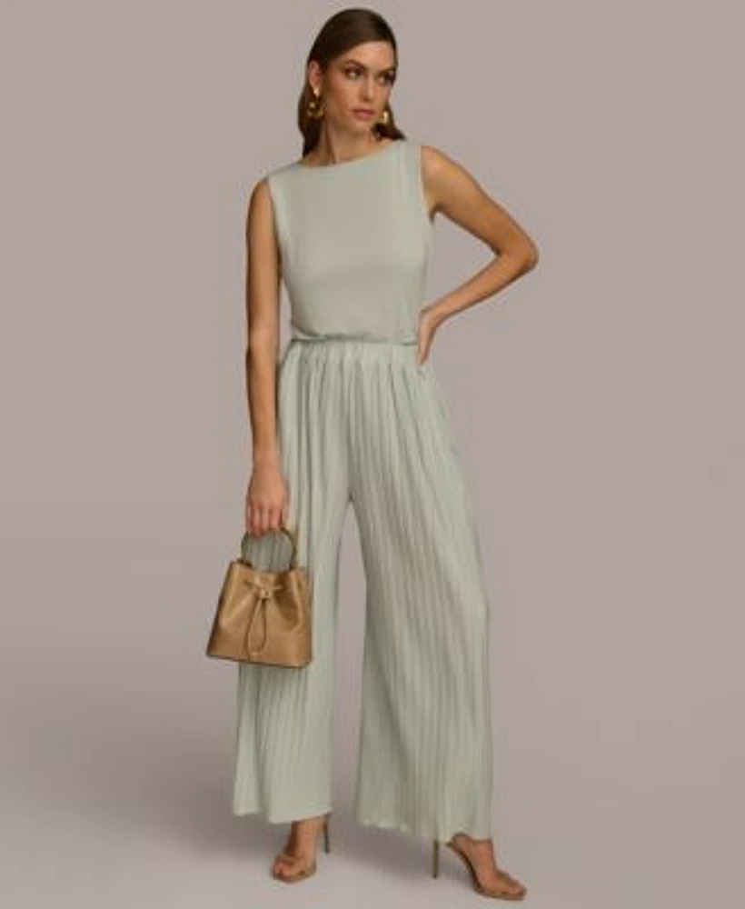 Donna Karan Sleeveless Knit Top Pleated Pull On Pant