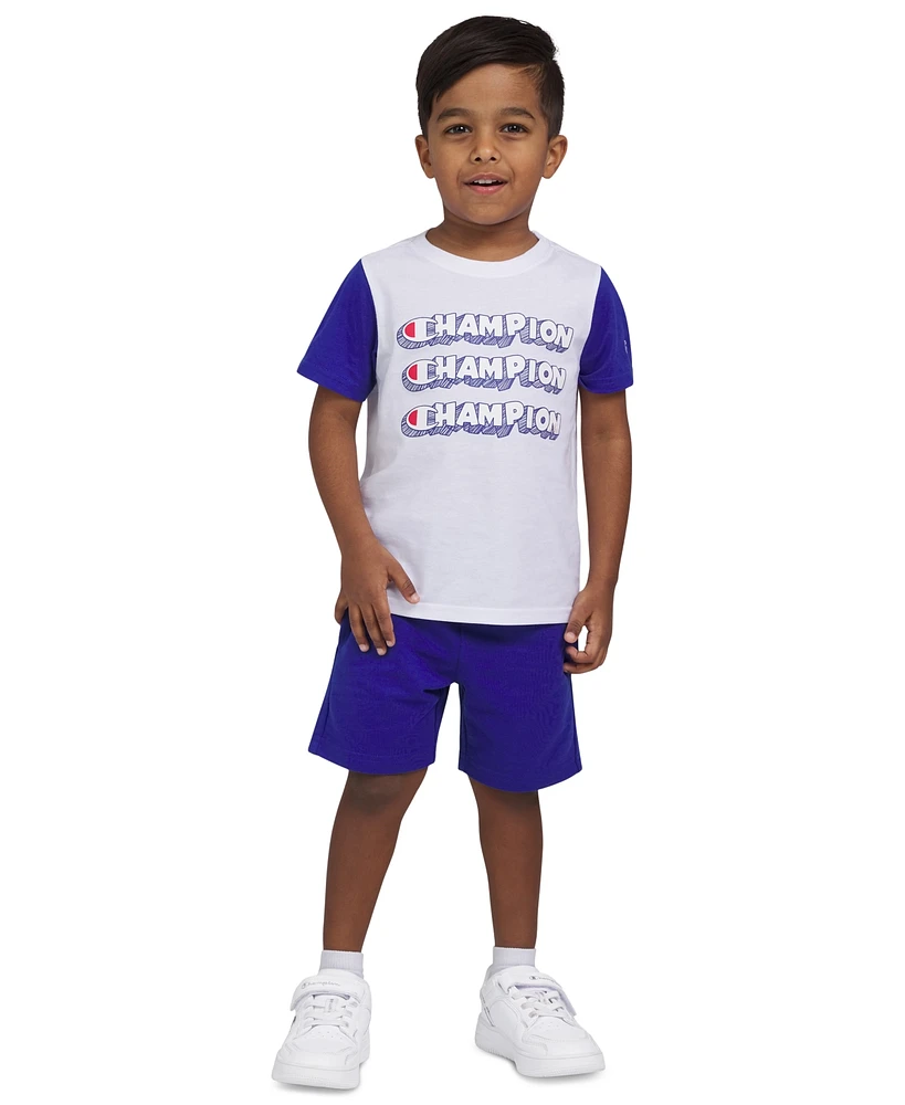 Champion Toddler & Little Boys Short-Sleeve T-Shirt Fleece Shorts, 2 Piece Set