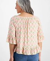 Style & Co Petite Flower Bunch On/Off-Shoulder Knit Top, Created for Macy's