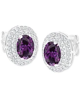 Amethyst (1-3/8 ct. t.w.) & Lab Grown White Sapphire (1/2 Oval Halo Birthstone Stud Earrings Sterlings Silver (Also Additional Birthst