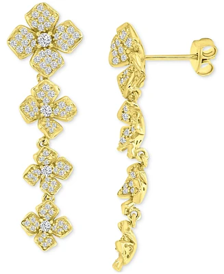 Cubic Zirconia Pave Flower Drop Earrings in 14k Gold-Plated Sterling Silver