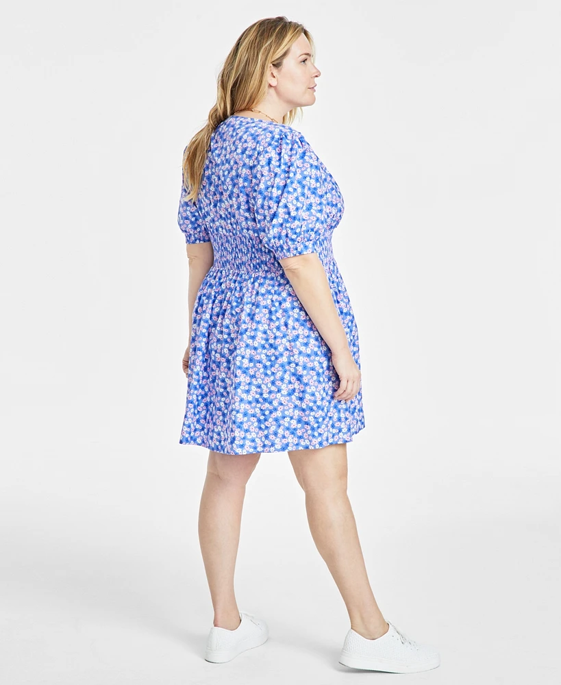 On 34th Trendy Plus Ditsy Floral Zip-Front Mini Dress, Created for Macy's