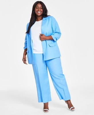 Anne Klein Plus Size Notch Lapel Ruched Sleeve Jacket Sequin Embellished Short Sleeve Top The Jillian High Rise Wide Leg Pants