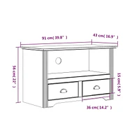 vidaXL Tv Stand with 2 Drawers Bodo White 36"x17.5"x22" Solid Wood Pine