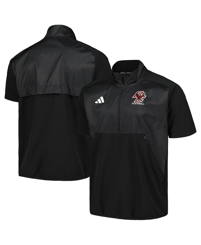 Men's adidas Black Boston College Eagles Sideline Aeroready Raglan Short Sleeve Quarter-Zip Jacket