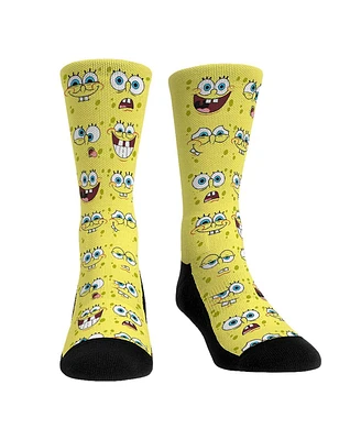 Men's and Women's Rock 'Em Socks SpongeBob Square Pants Face All Over Crew