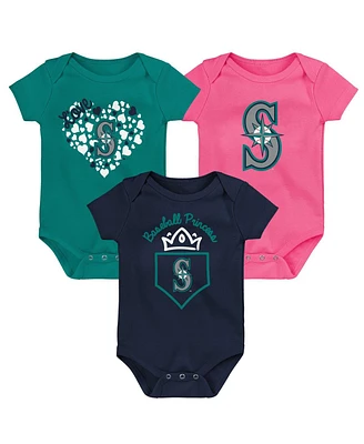 Baby Girls Fanatics Seattle Mariners 3-Pack Home Run Bodysuit Set