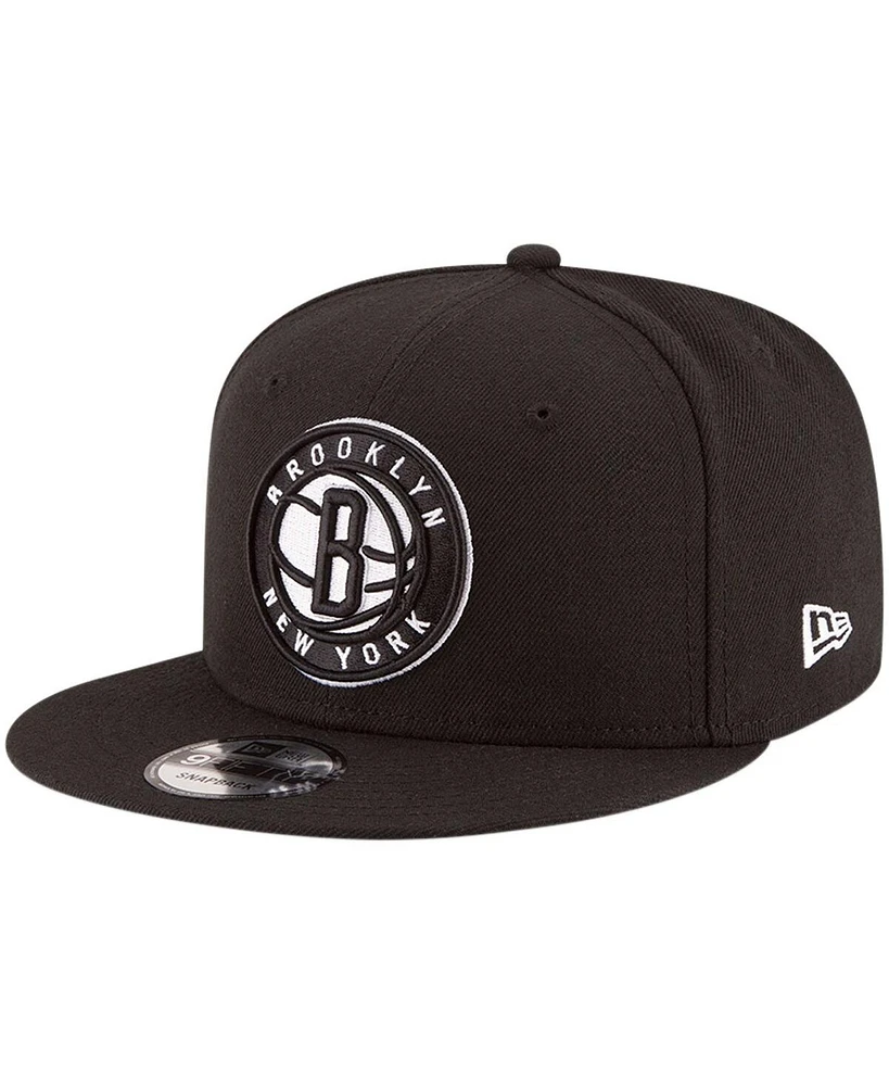 Men's New Era Black Brooklyn Nets Official Team Color 9FIFTY Snapback Hat