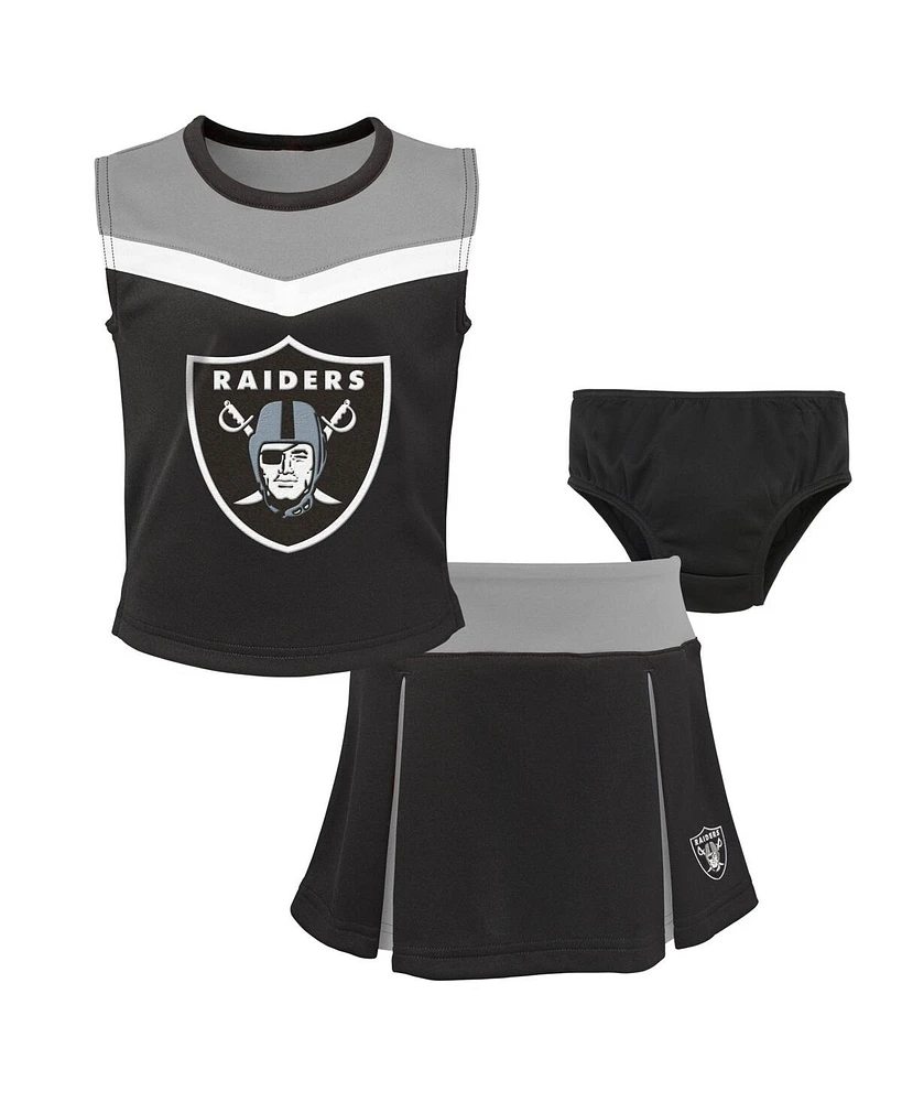 Little Girls Black Las Vegas Raiders Spirit Cheerleader Two-Piece Set with Bloomers