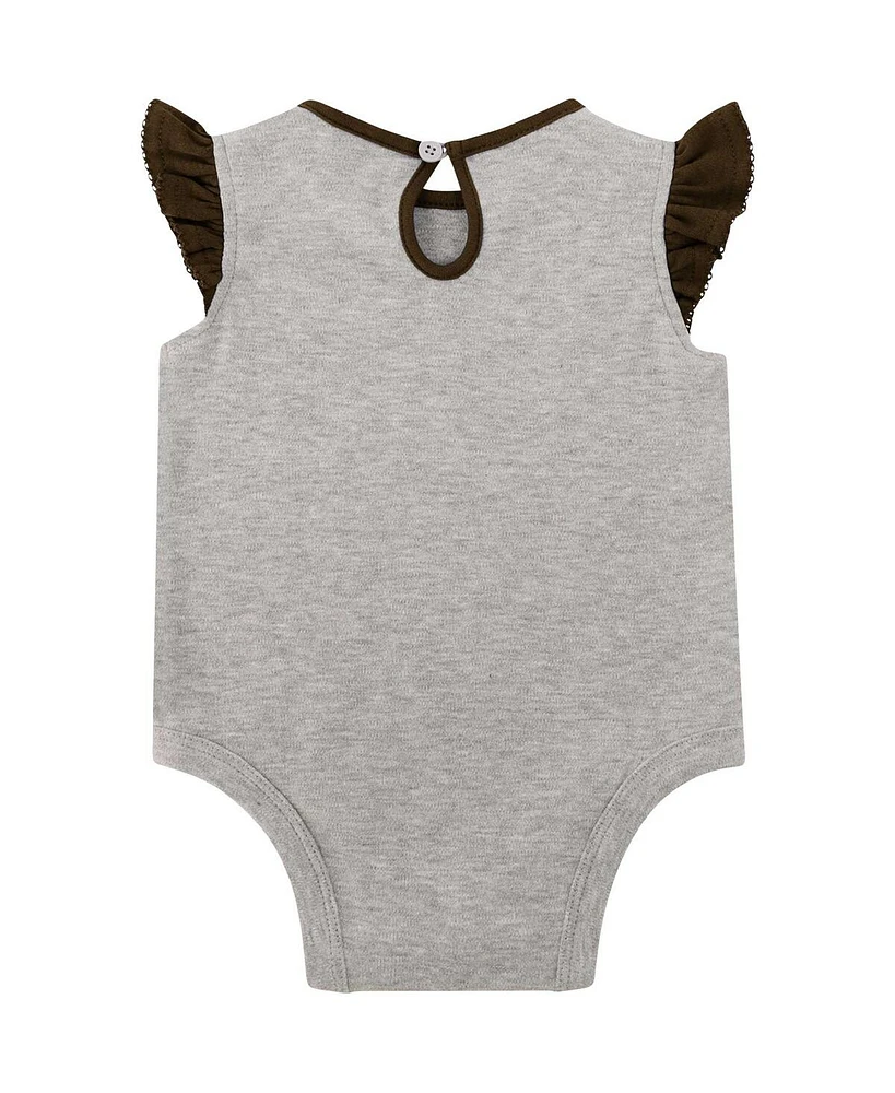Baby Boys and Girls Heather Gray, Brown Cleveland Browns All Dolled Up Three-Piece Bodysuit, Skirt and Booties Set