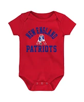 Baby Boys and Girls Navy, Red, Heather Gray New England Patriots Three-Pack Eat, Sleep Drool Retro Bodysuit Set