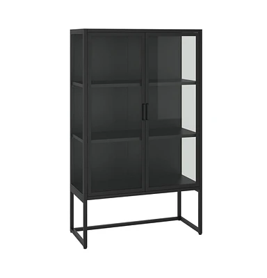 Highboard Black 31.5"x13.8"x53.1" Steel and Tempered Glass